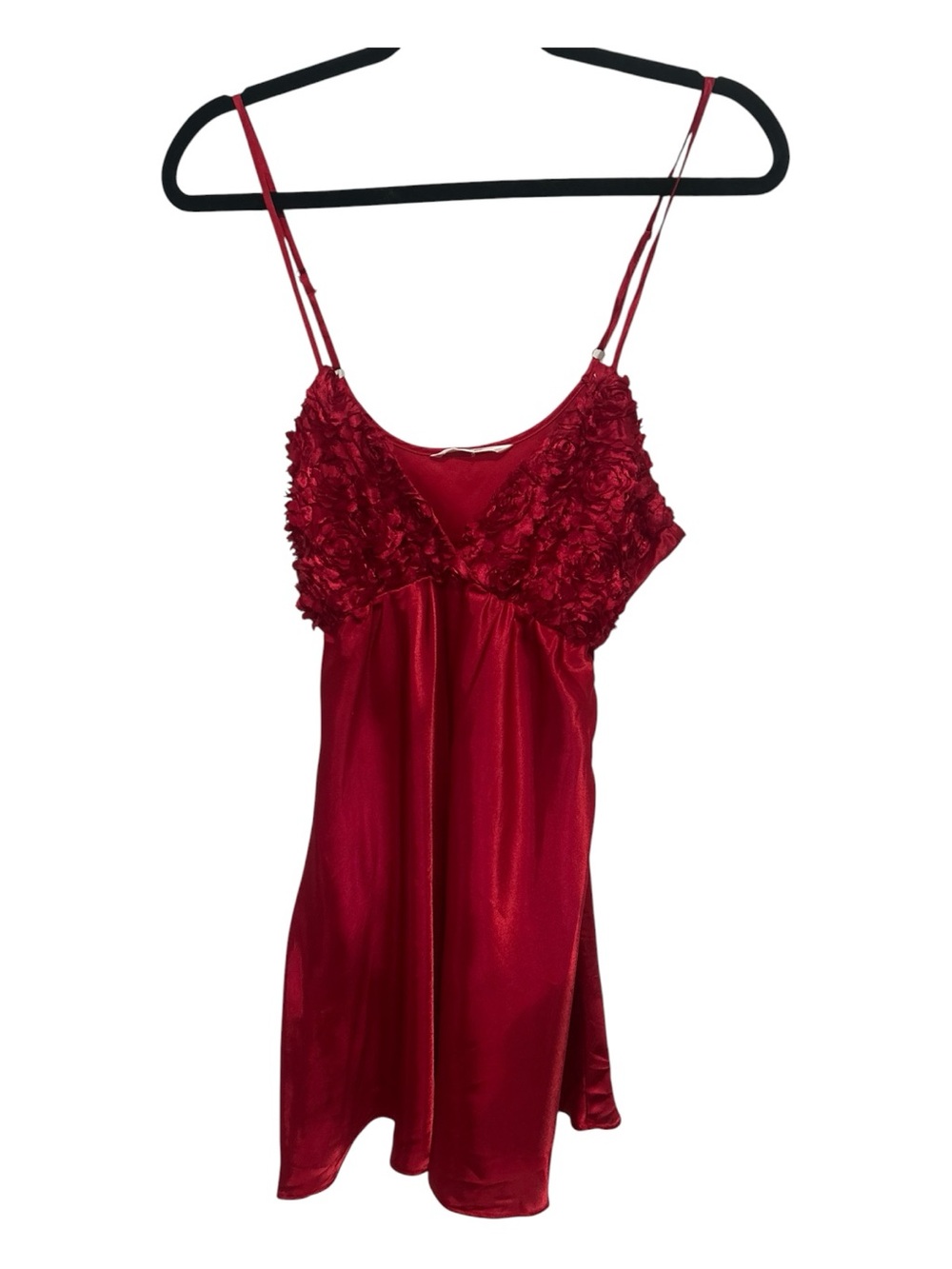 Flora Nikrooz Red Satin Floral Appliqué Babydoll Dress